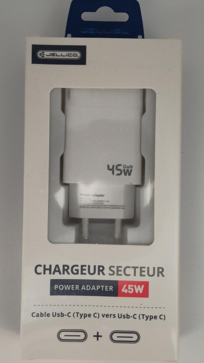 Chargeur GaN 45W USB-C + câble USB-C Jellico
