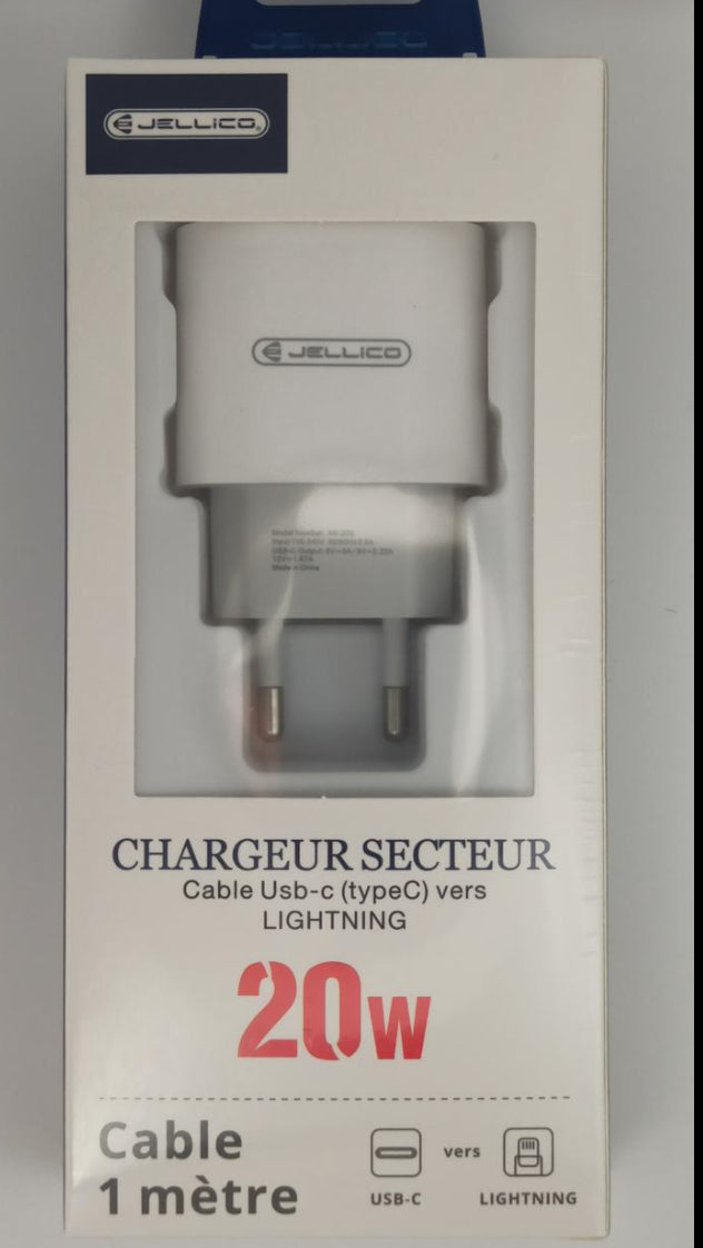 Chargeur iPhone 20W USB-C + câble Lightning 1 m Jellico