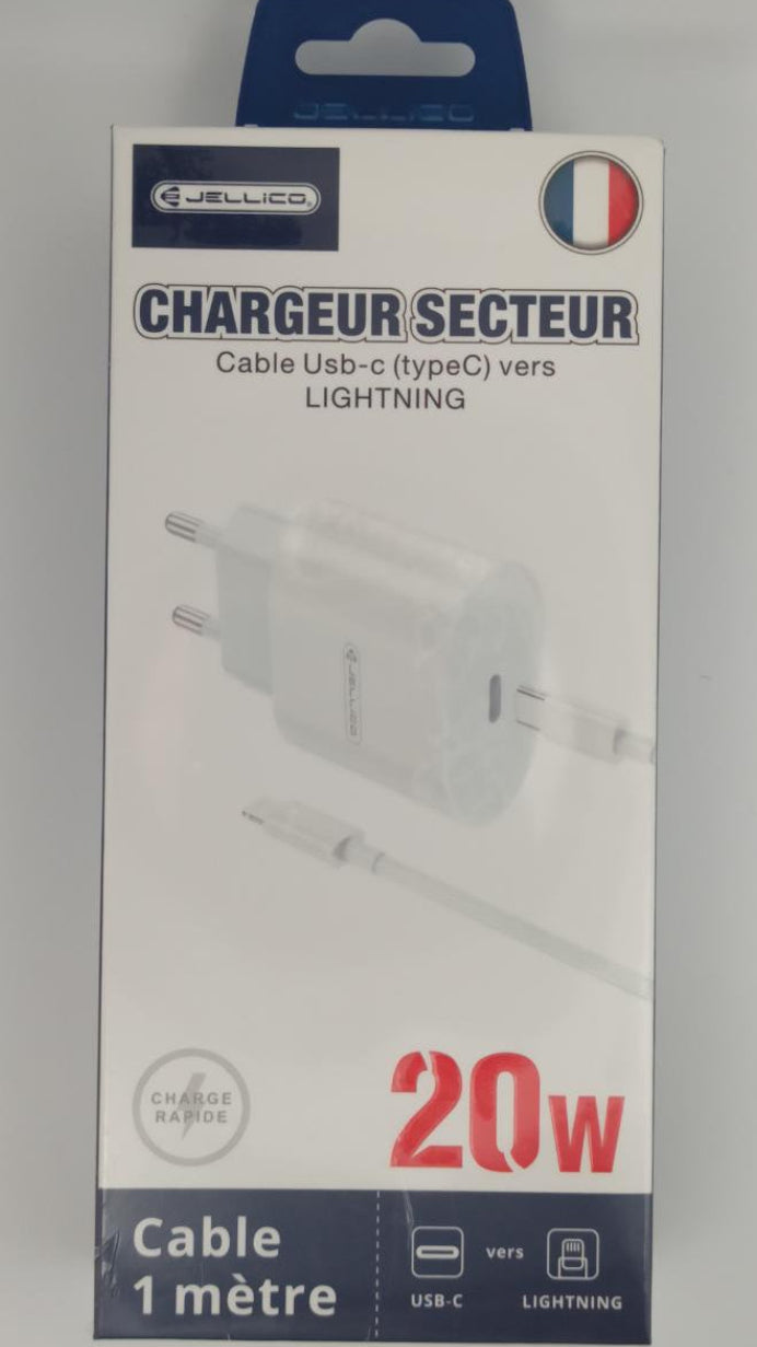 Chargeur iPhone 20W USB-C + câble Lightning 1 m Jellico