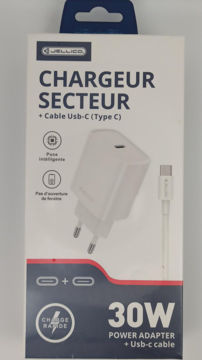 Chargeur 30W USB-C + câble USB-C Jellico