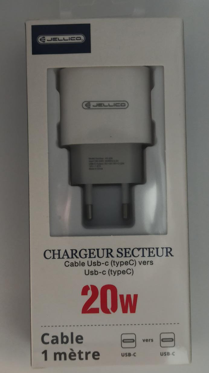 Chargeur 20W USB-C + câble USB-C 1 m Jellico