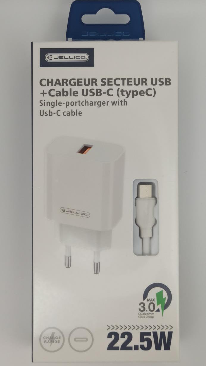 Chargeur 22,5W USB-A + câble USB-C Jellico