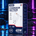 Chargeur secteur GaN 45W USB-C + USB-A + câble USB-C | Jellico C107