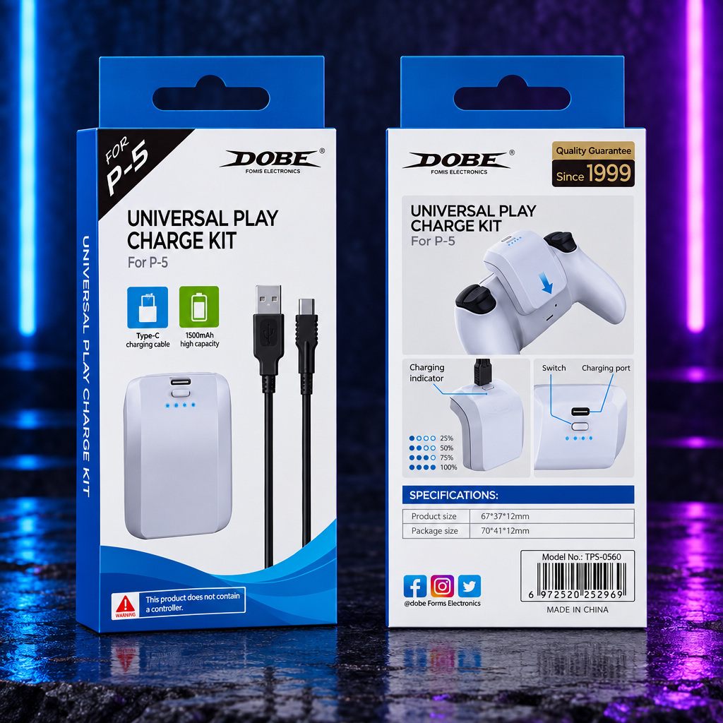 Batterie de remplacement manette PS5 1500mAh + câble USB-C | DOBE TP5-0550