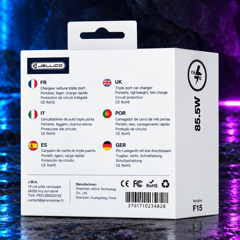 Chargeur Voiture Triple Port USB-C USB-C USB-A Jellico