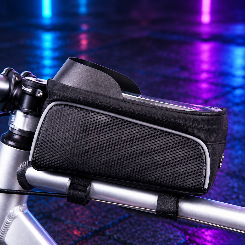 Pochette de guidon vélo étanche pour smartphone | Noire liseré argent
